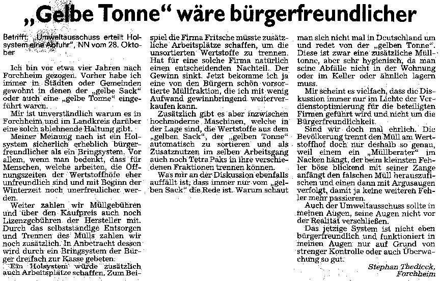 Leserbrief 2 in der NN vom 28.10.2005