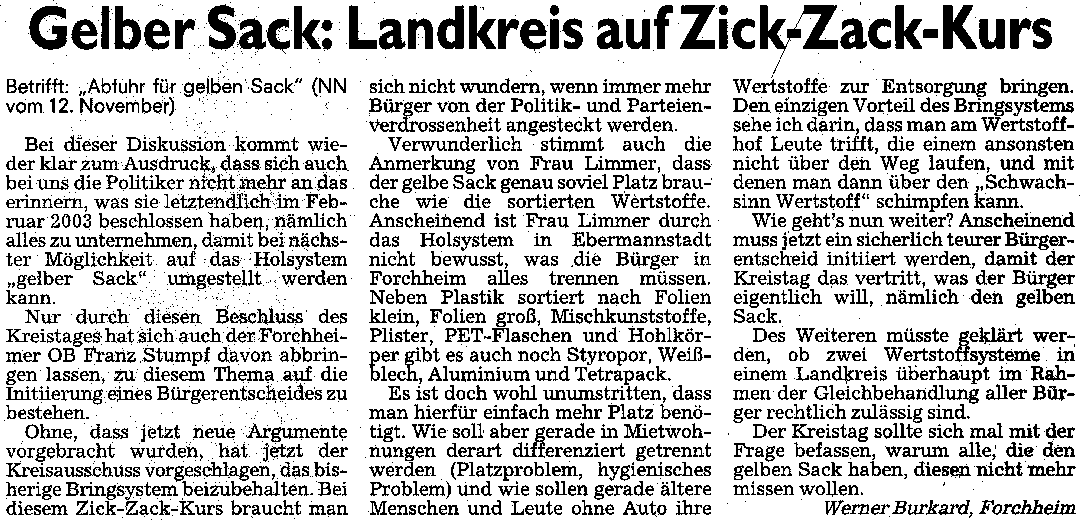 Leserbrief in der NN vom 16.11.2005